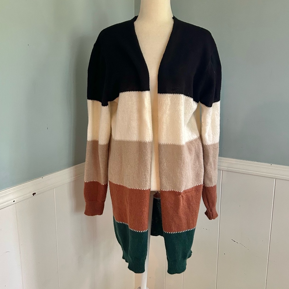 Color Block Open Front Cardigan